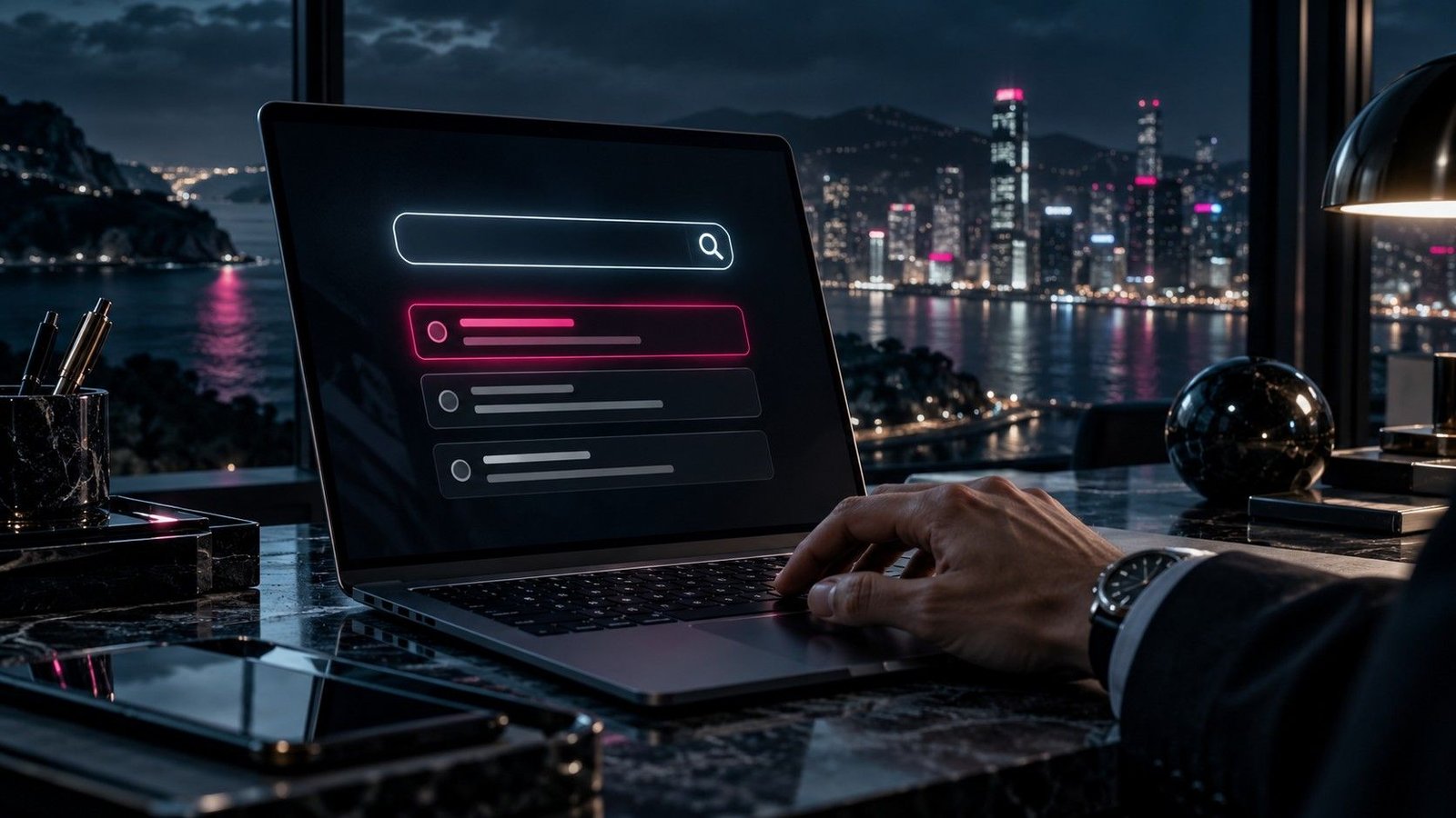 Laptop mit Suchanzeige